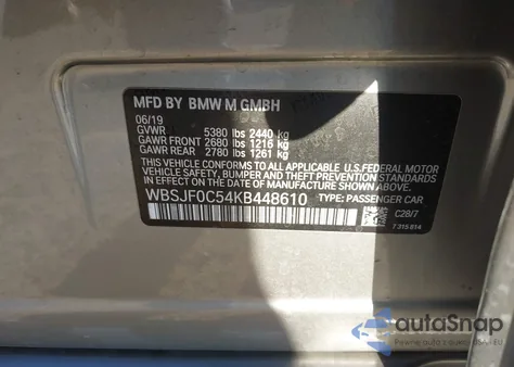 2019 BMW M5 Competition from USA, damaged, VIN WBSJF0C54KB448610